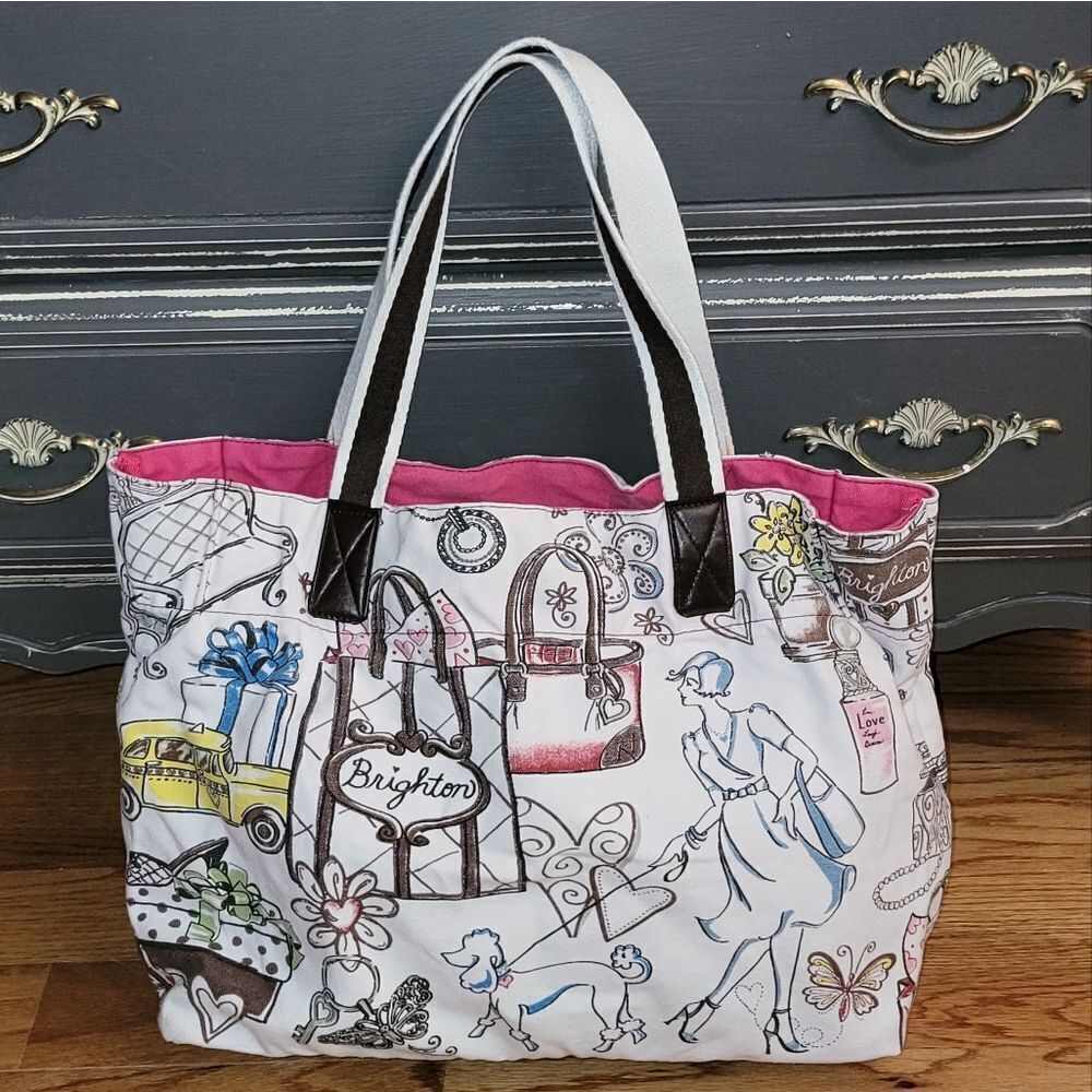 Brighton Boulevard City Best Friend Print Large Canvas Women's Tote Bag - Picture 15 of 15